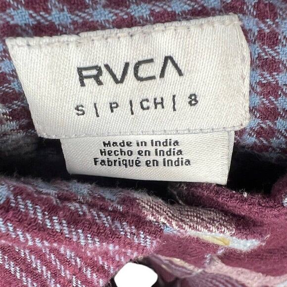 RVCA Shirt Womens Size Small Brown Plaid Button Up Blouse Shirt Long Sleeve - Picture 4 of 5